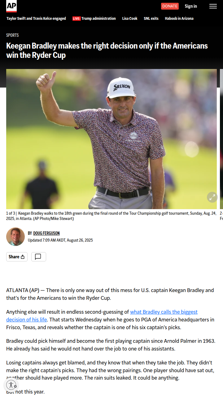 Bradley’s Ryder Cup Dilemma: Captain or Player?