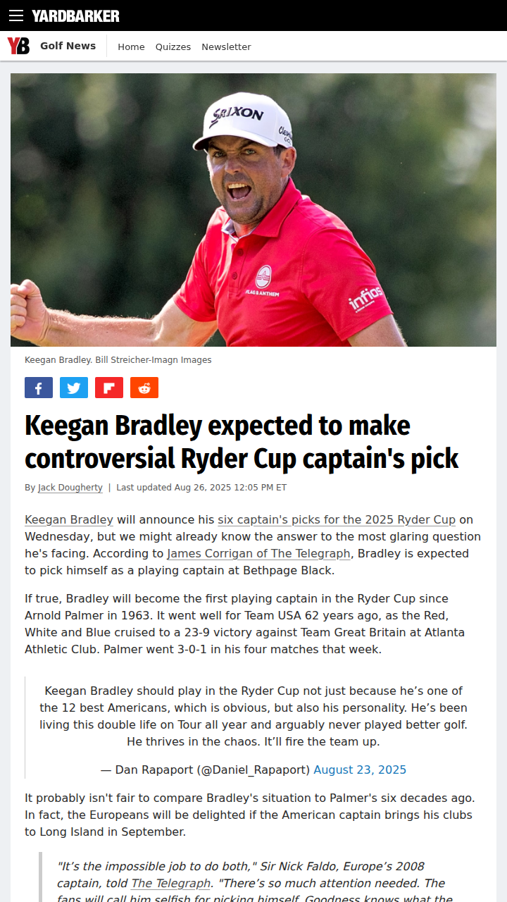 Keegan Bradley: Playing Captain for Ryder Cup?