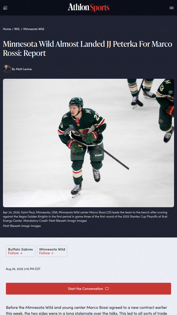 Wild nearly swapped Rossi for Peterka!