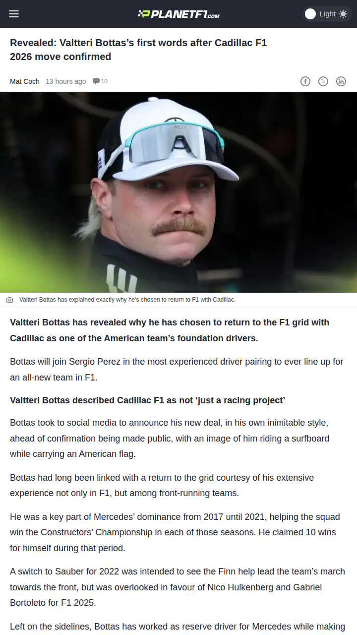 Cadillac F1’s Big Bet: Bottas & Checo Era Begins