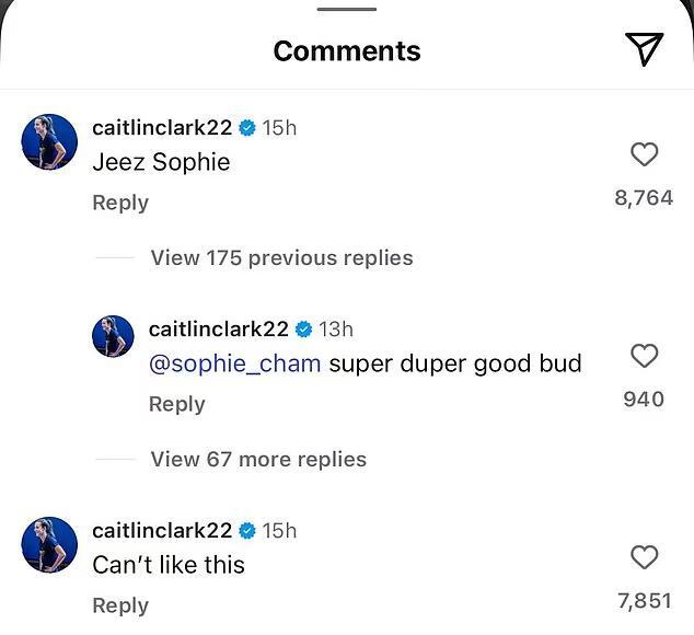 Caitlin Clark reacts to Sophie Cunningham’s bold post