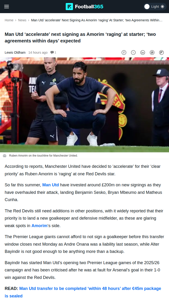 Red Devils’ Keeper Crisis: Amorim Fumes