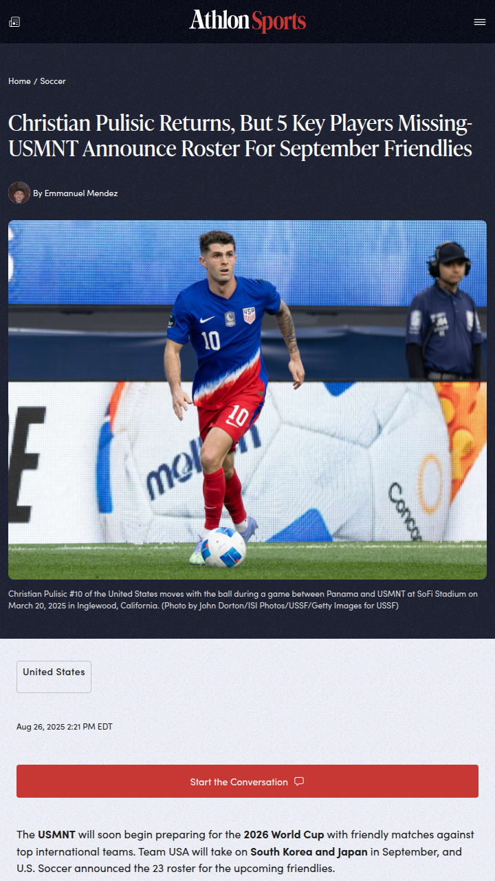 Pulisic Returns, But USMNT Missing Big Names