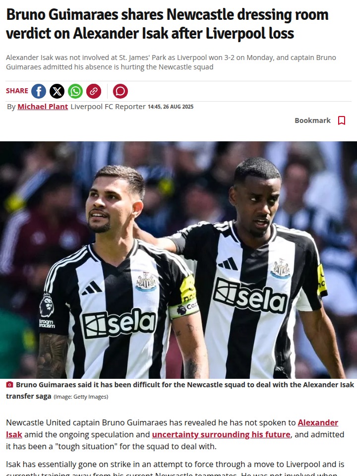 Isak’s Liverpool Saga Rocks Newcastle Dressing Room