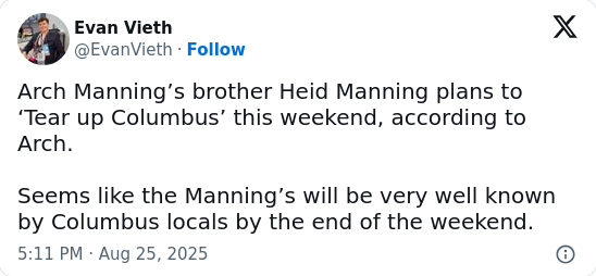 Texas vs Ohio State: Manning family takes over Columbus