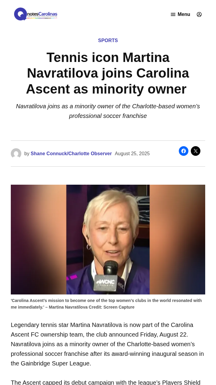 Martina Navratilova joins Charlotte’s soccer scene