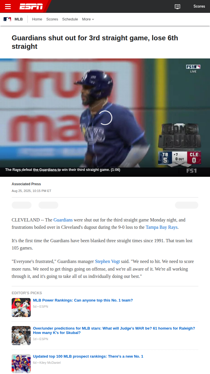 Guardians’ bats go silent as losing streak grows