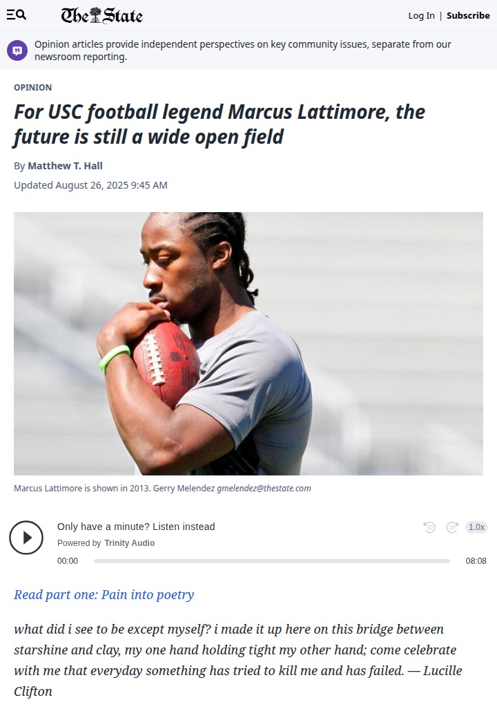 Marcus Lattimore’s journey from USC legend to poet