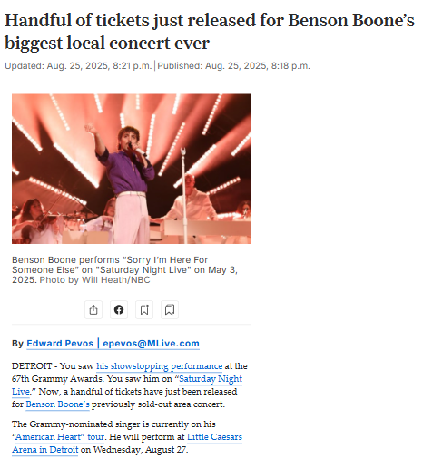 Benson Boone adds more Detroit concert tickets!