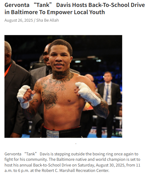 Baltimore kids get a real boost from Tank Davis