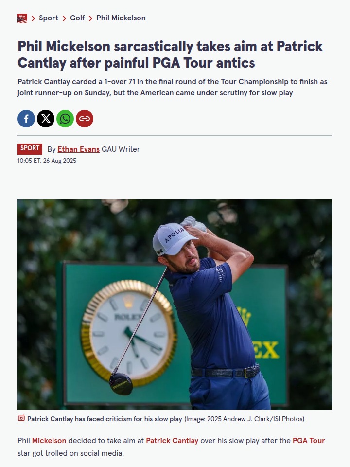 Mickelson Roasts Cantlay’s Slow Play at Tour Championship