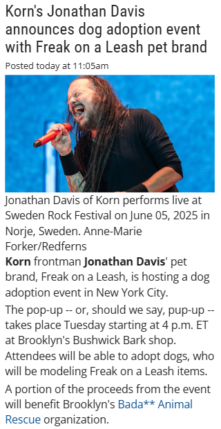 Korn’s Jonathan Davis hosts Brooklyn dog adoption