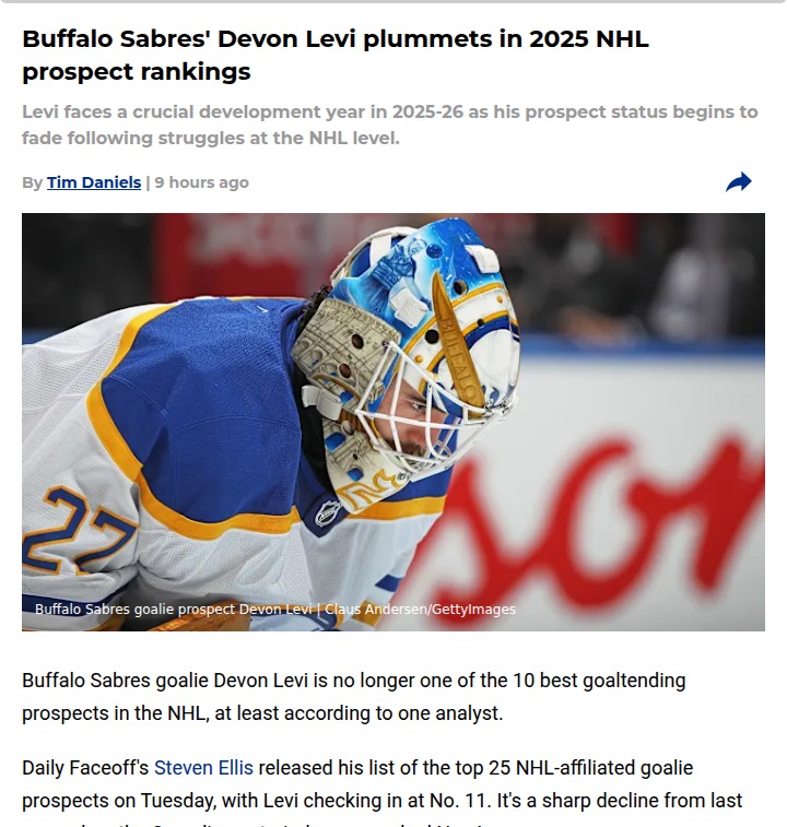 Sabres’ goalie shakeup: What’s next for Devon Levi?