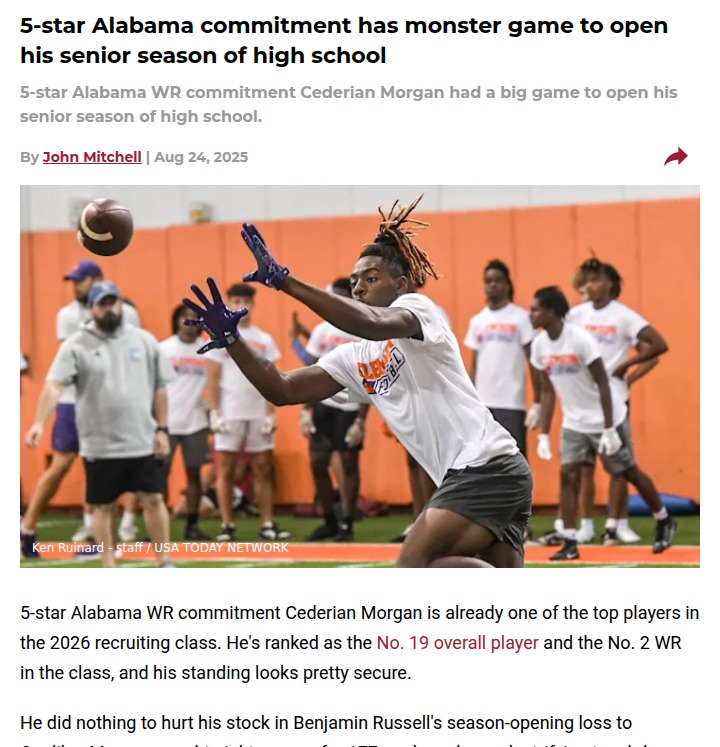 Alabama’s future star WR Cederian Morgan shines