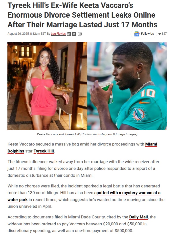 Tyreek Hill Divorce Drama 💰