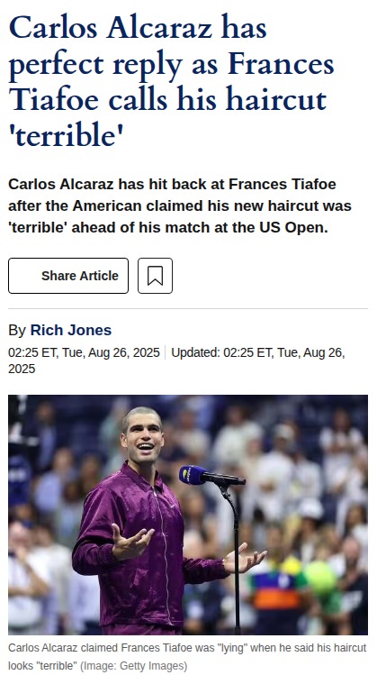 US Open: Alcaraz Fires Back at Tiafoe's Hair Jab