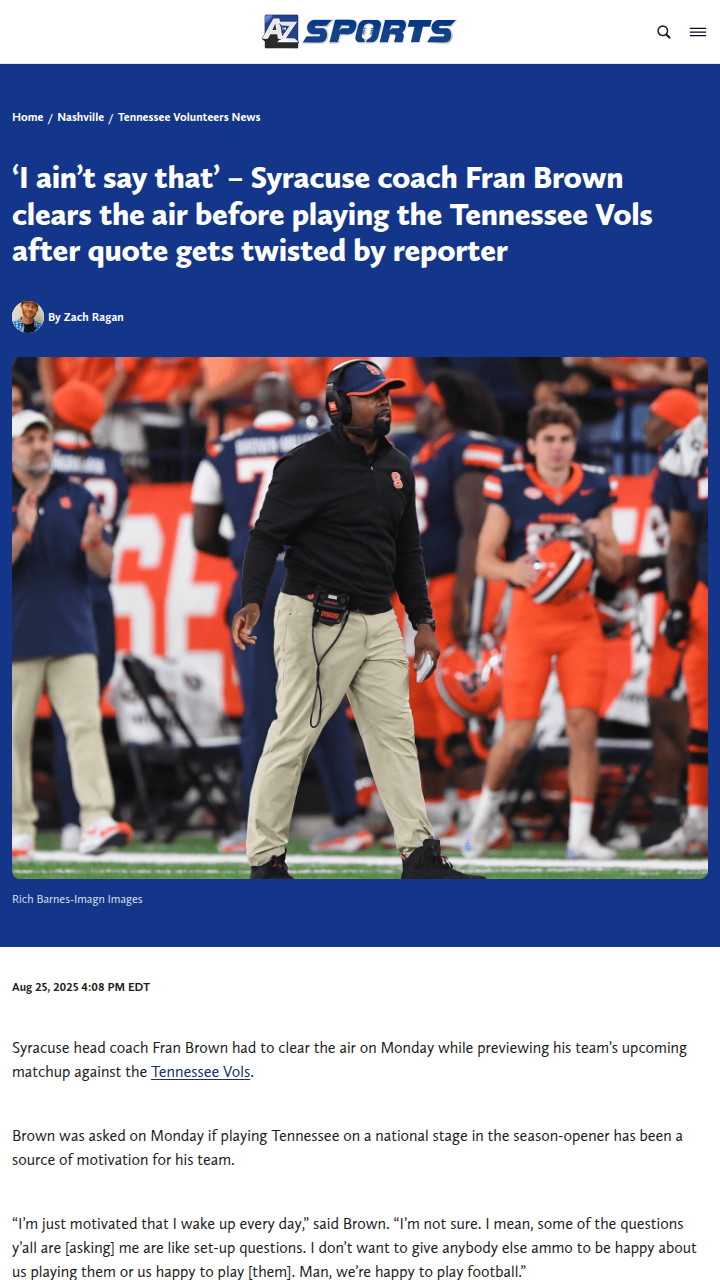 Syracuse coach sets record straight on Vols motivation