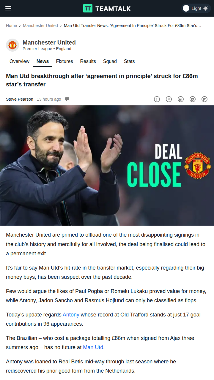 Antony Set for Betis Return After United Flop