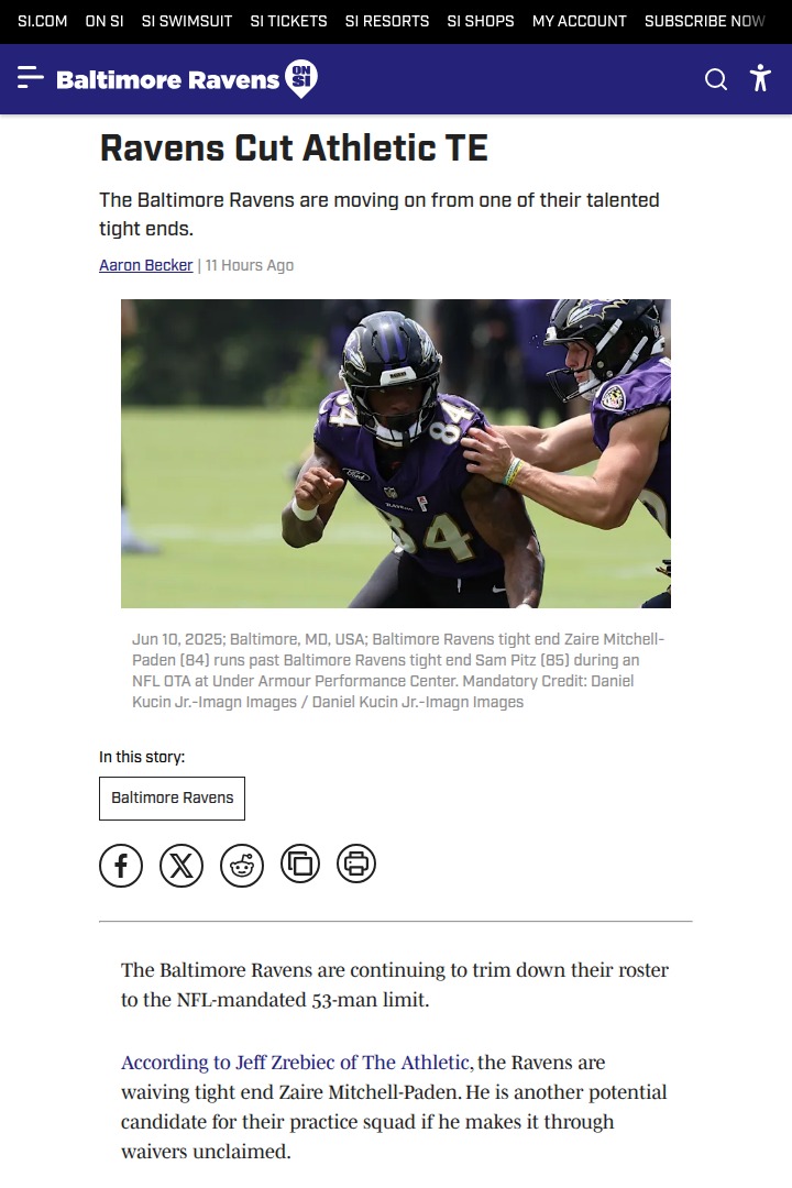 Ravens shake up tight end lineup