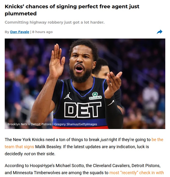 Knicks’ Malik Beasley hopes take a hit