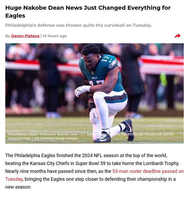 Nakobe Dean’s comeback could boost Eagles’ defense