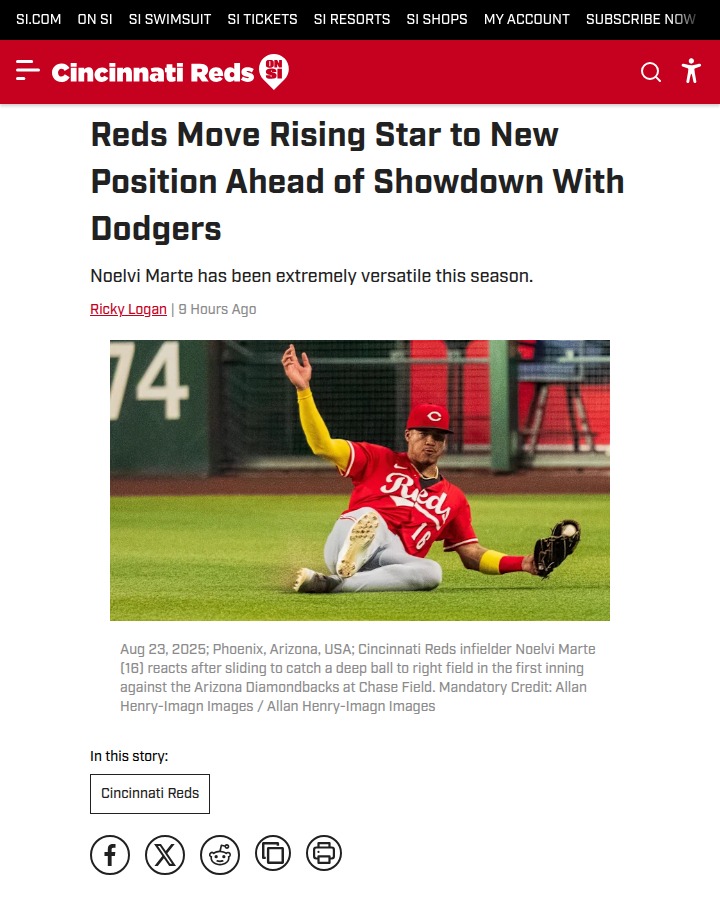 Reds shake up lineup: Marte debuts in center vs Dodgers