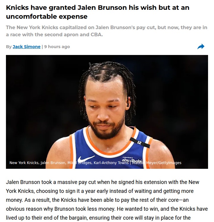 Knicks’ big contracts: Will Brunson’s sacrifice pay off?