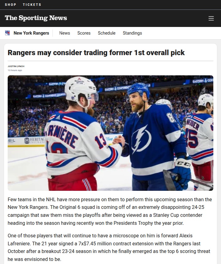 Lafreniere Trade Rumors: Rangers’ Big Gamble?