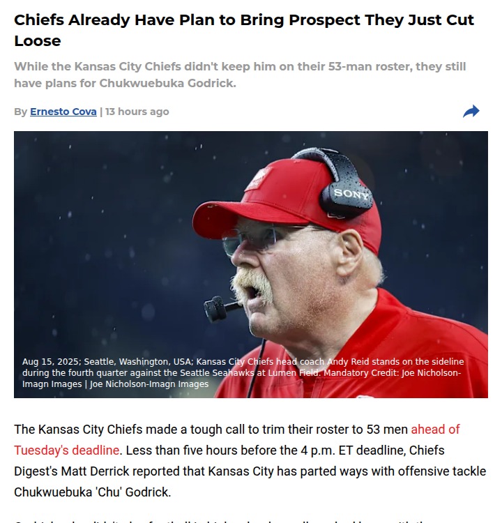 Chiefs eye future with Chu Godrick on practice squad