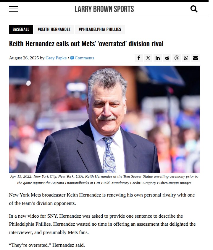 Mets legend stirs the pot with Phillies ‘overrated’ jab