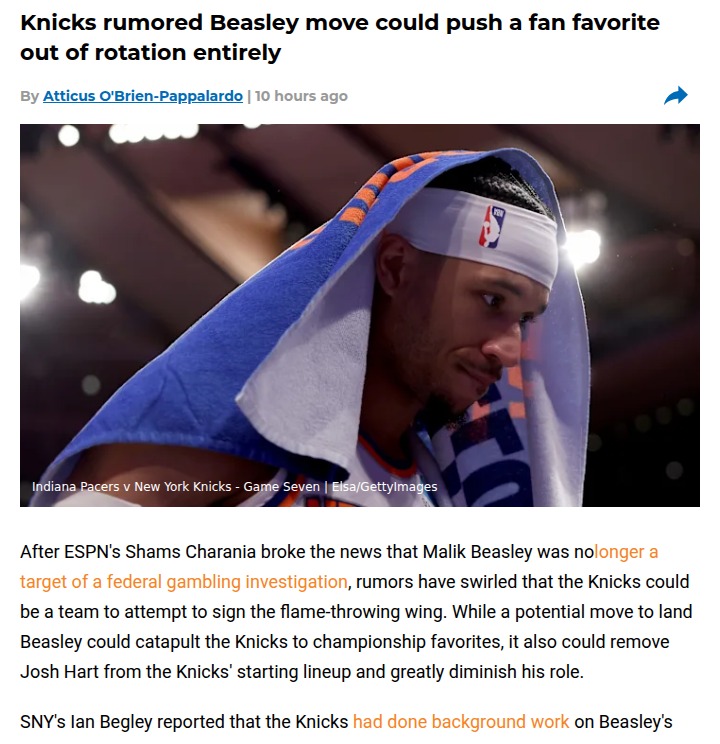 Knicks shake-up: Beasley rumors could sideline Hart