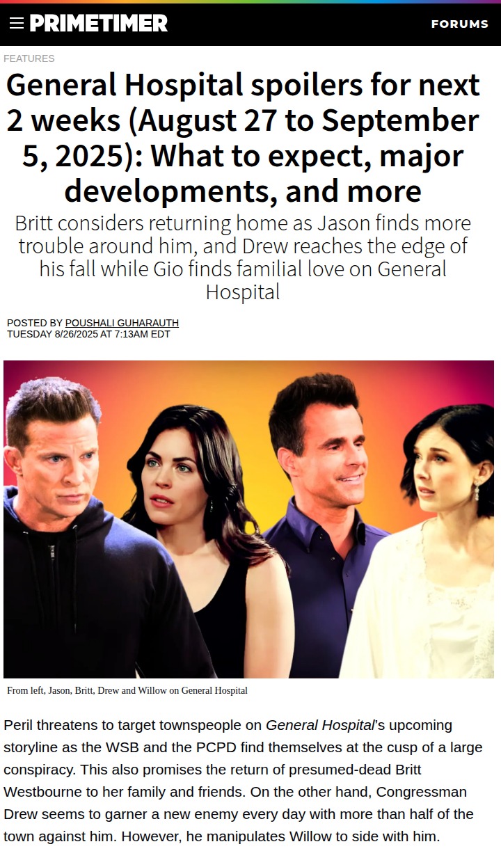 General Hospital shake-up: Britt returns, Drew in danger