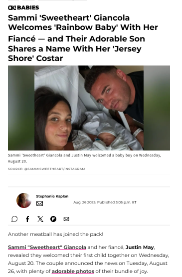 Sammi ‘Sweetheart’ welcomes her miracle baby