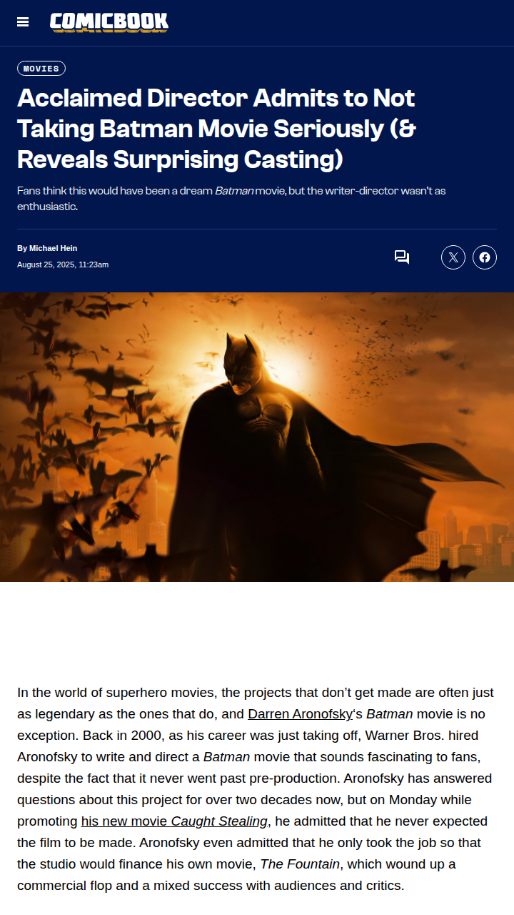 Aronofsky Only Did Batman for The Fountain? 🤔