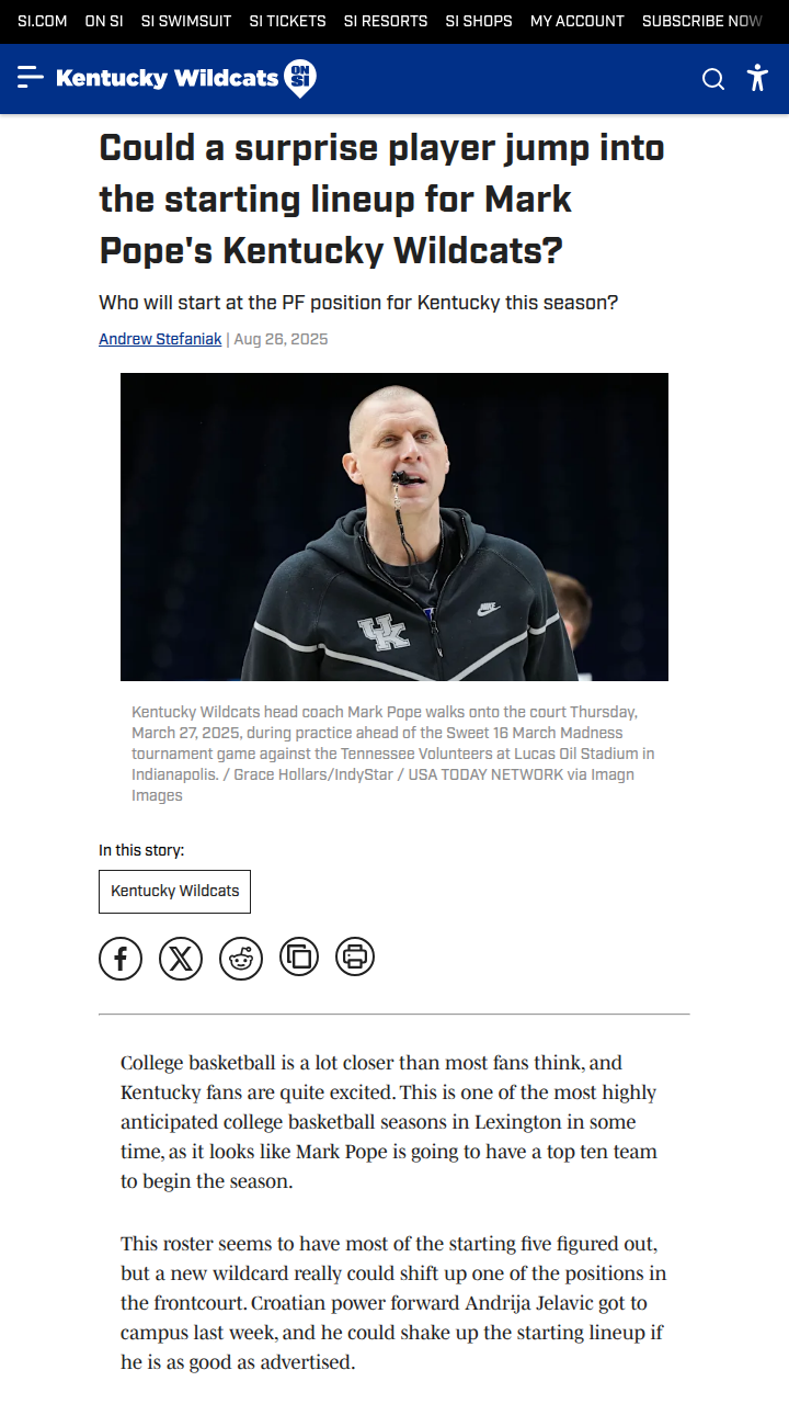 Kentucky hoops lineup shakeup: Jelavic or Dioubate?
