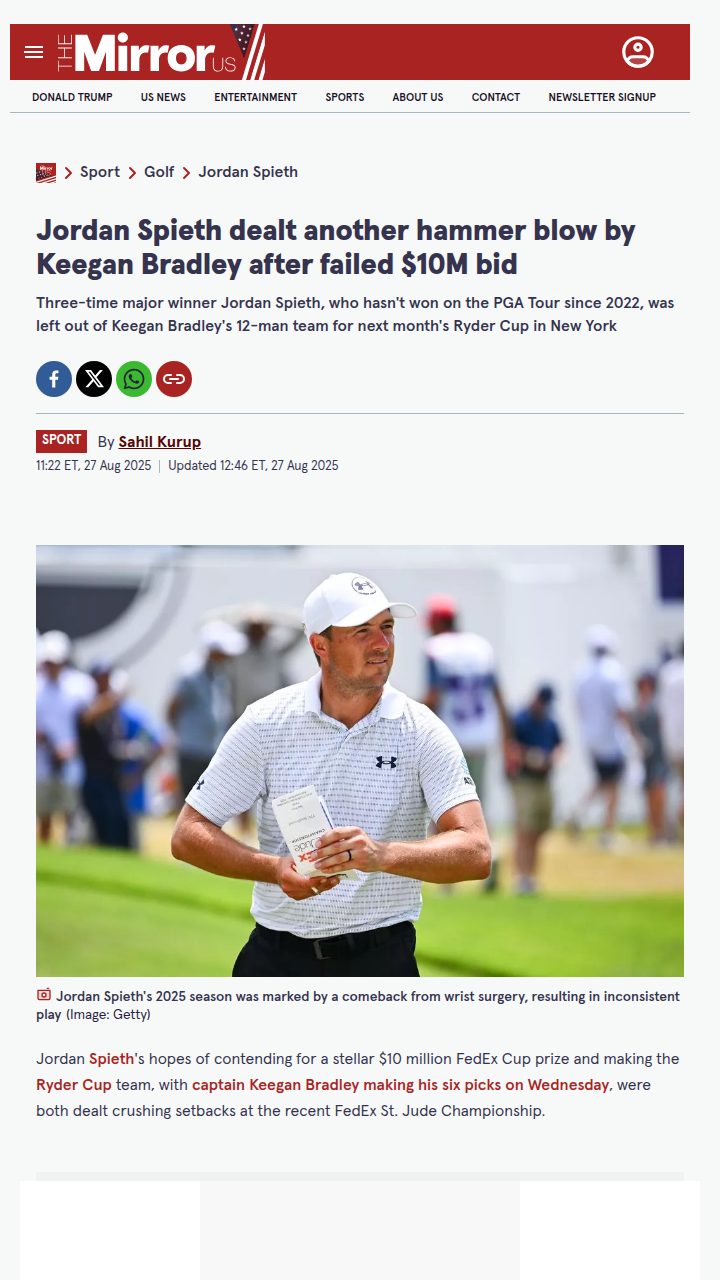 Bradley’s Ryder Cup Picks: Spieth Snubbed Again