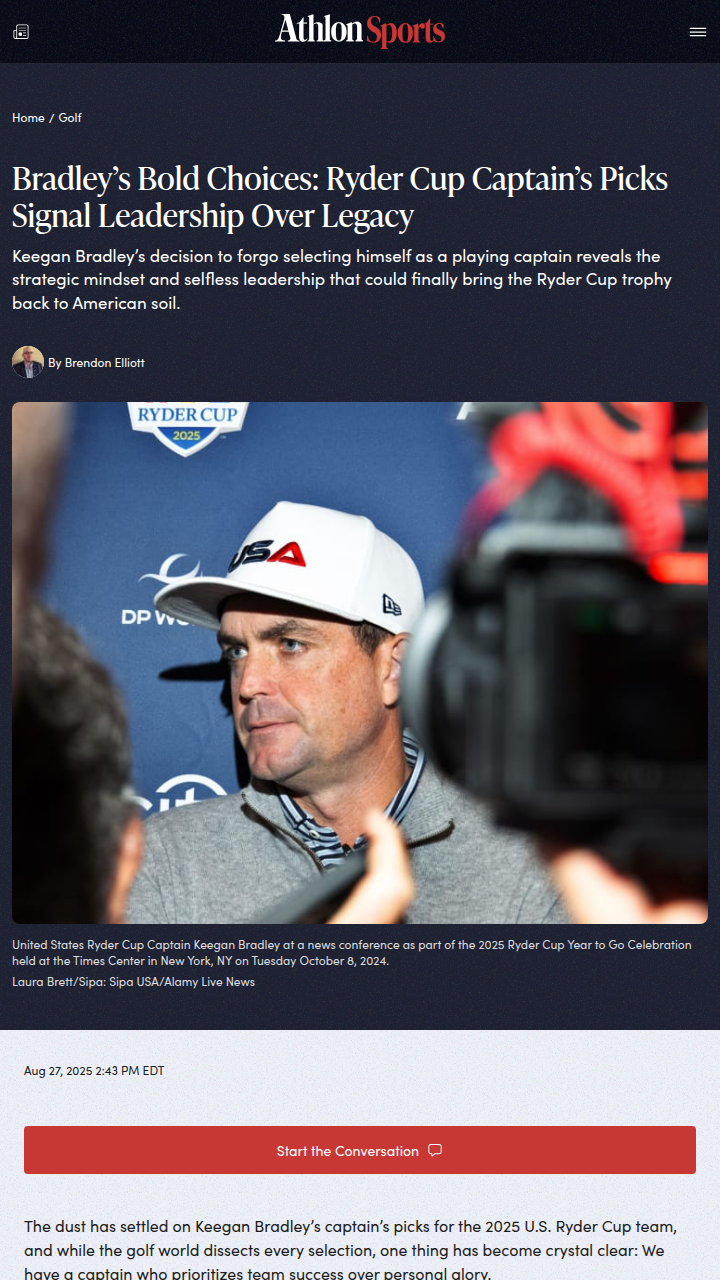 Ryder Cup Picks: Bradley Puts Team First