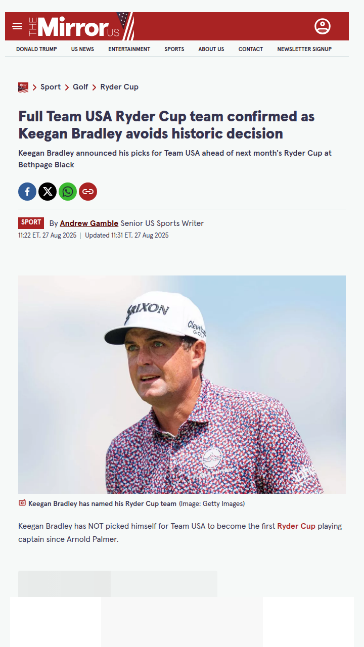 Ryder Cup Picks: Keegan Bradley Stays Captain