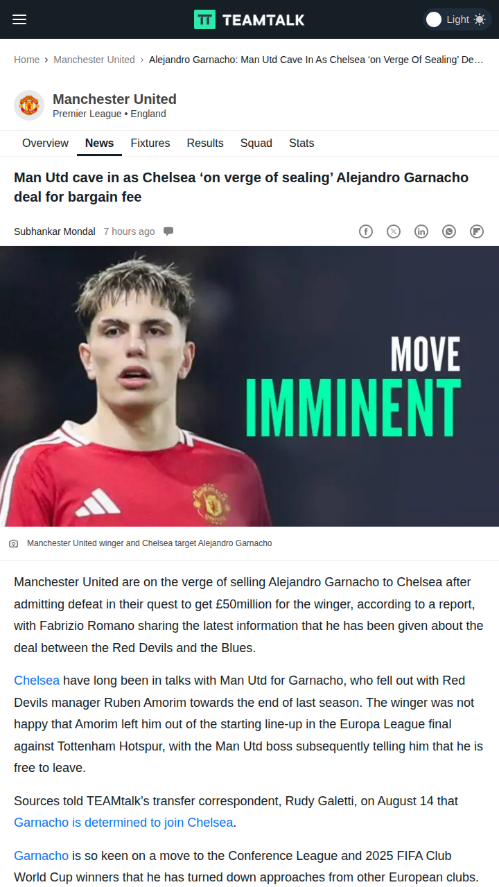 Red Devils Lose Garnacho to Chelsea!