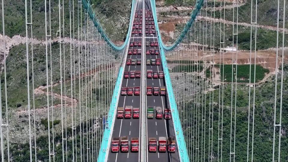 World’s Tallest Bridge Survives Epic Truck Test