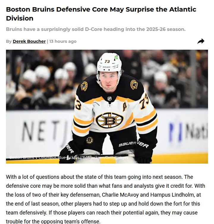 Bruins defense could shake up the Atlantic