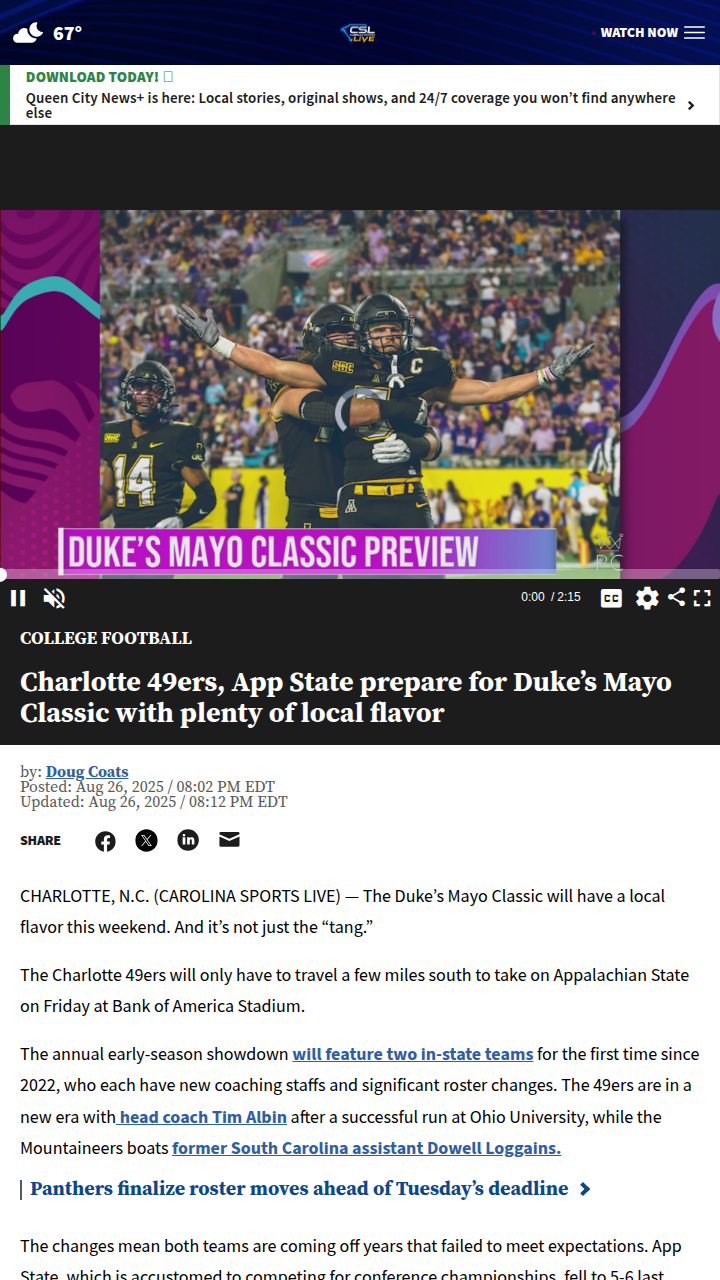 Charlotte’s football rivalry heats up at Duke’s Mayo Classic