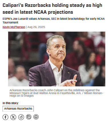 Razorbacks Eye SEC Record in Calipari’s 2nd Year