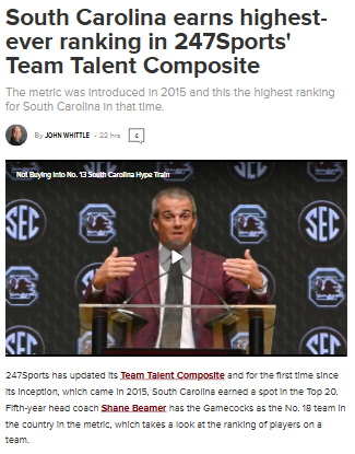 South Carolina cracks 247Sports Top 20!