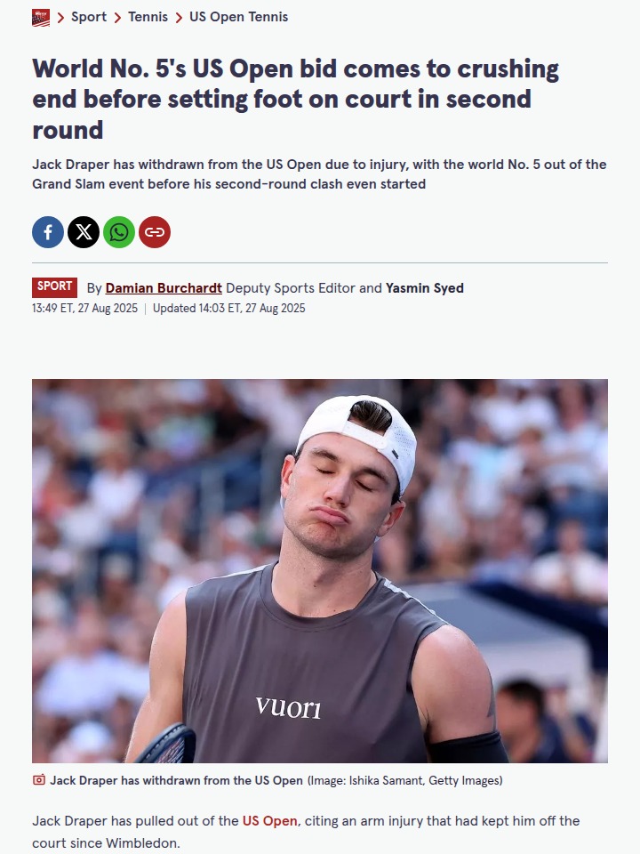 US Open Shocker: Draper Withdraws Early