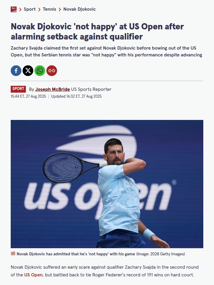 Djokovic Battles Nerves, Ties Federer at US Open