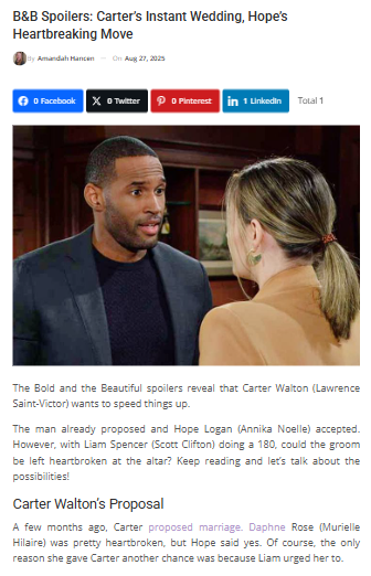 Hope’s Wedding Drama: Will She Dump Carter?