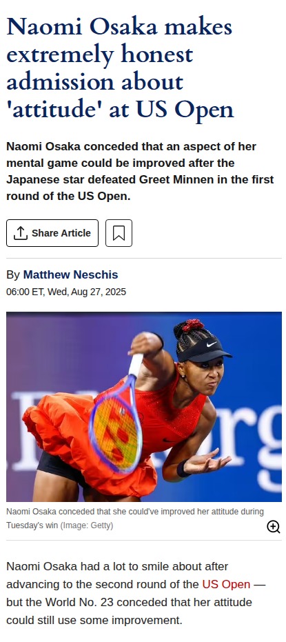 Osaka’s US Open Win: Honest Talk on Attitude
