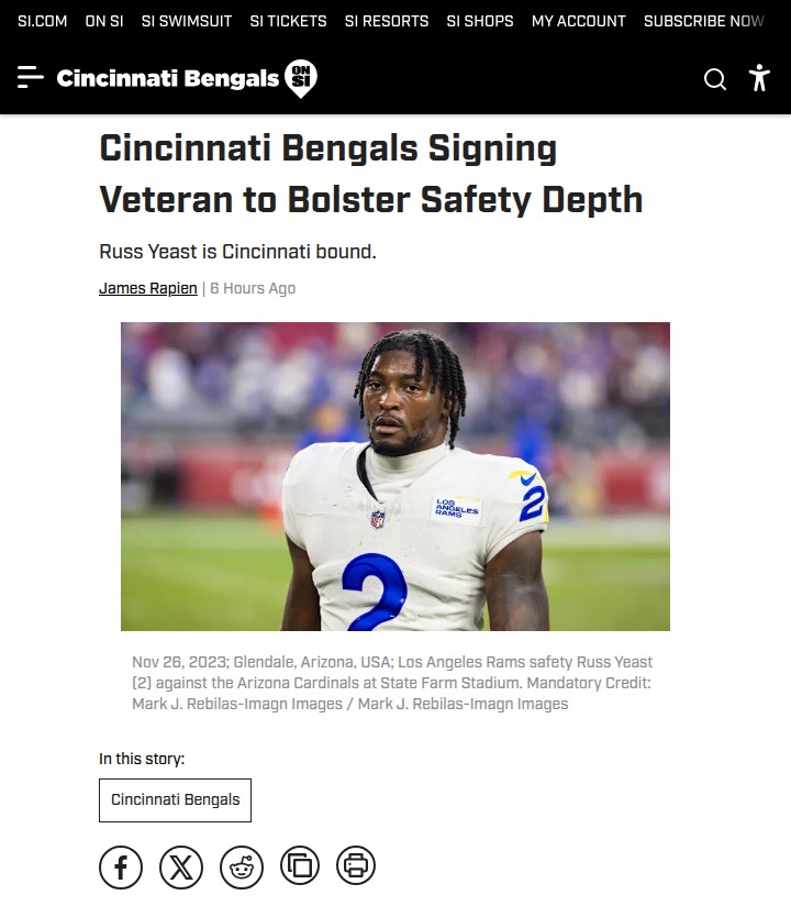 Bengals add Russ Yeast—family ties return