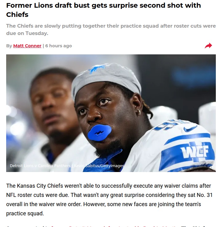 Chiefs Take a Gamble on Former Lions Bust